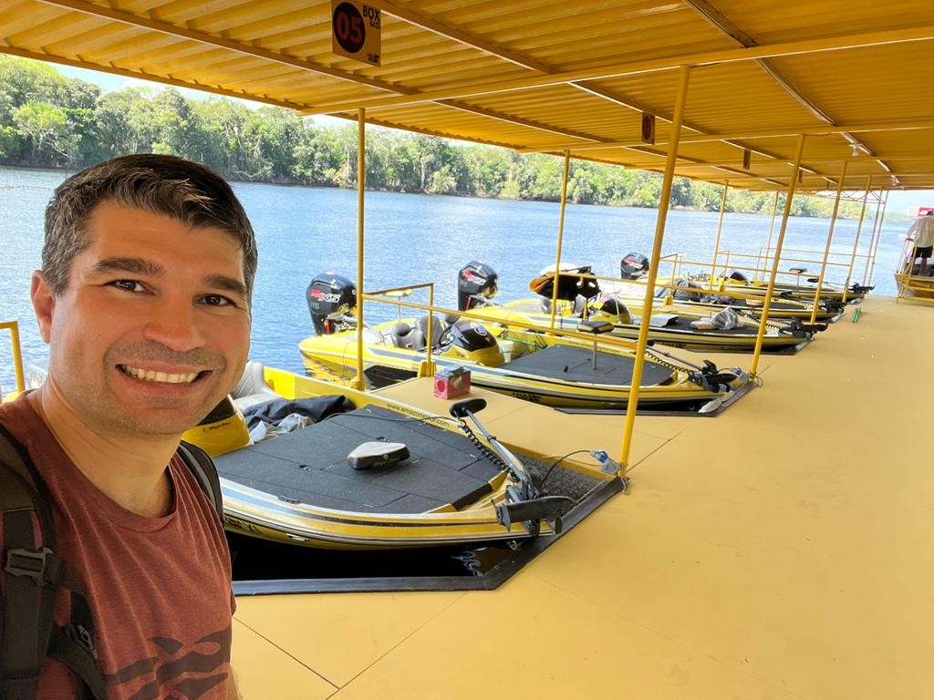 several bass boats at Amazon river